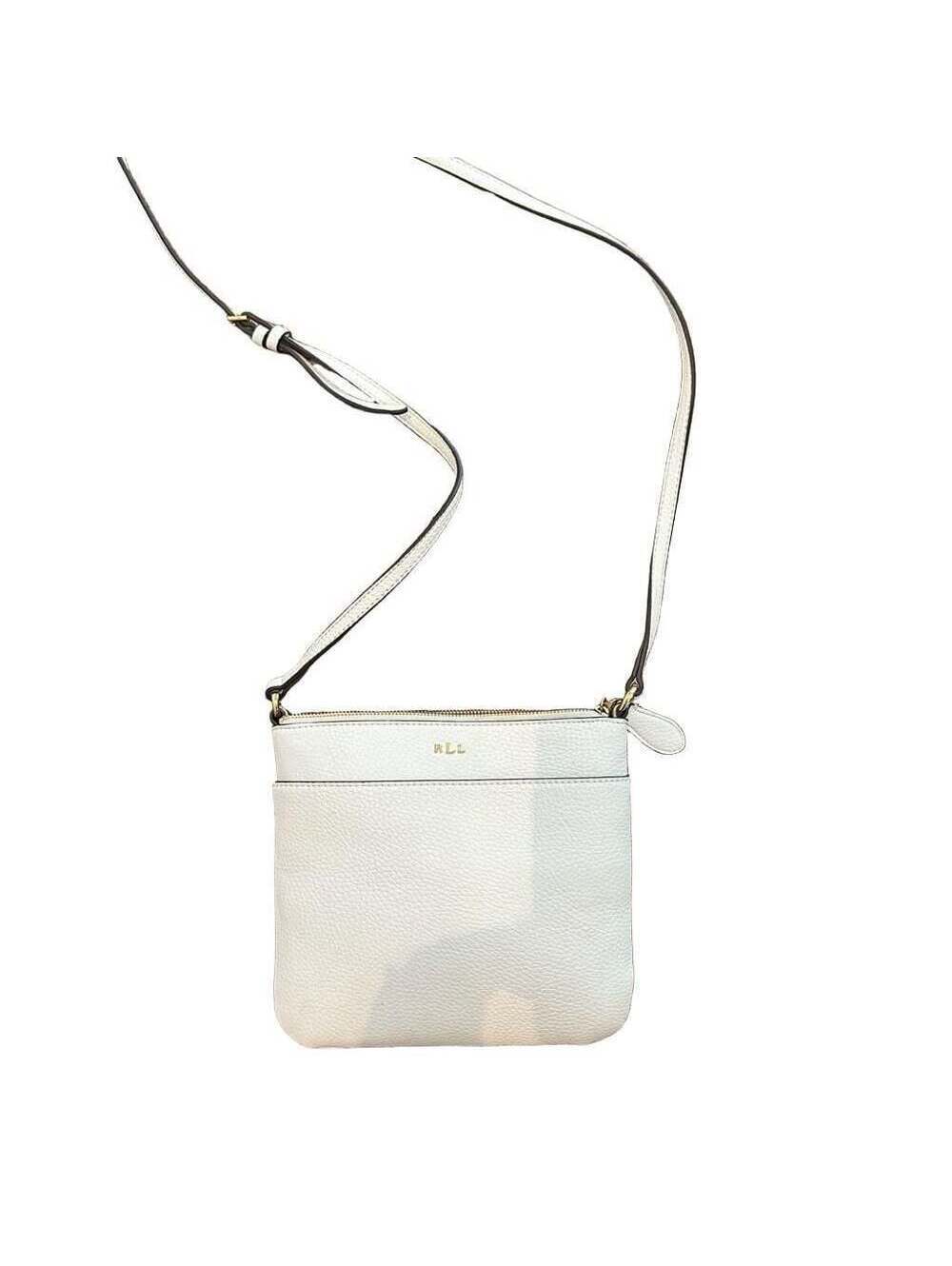 Lauren Ralph Lauren White Pebbled Leather Crossbody Bag with Gold Hardware